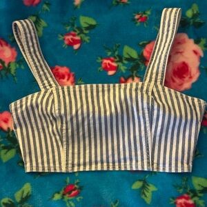 Zara White and Blue Sleeveless Crop Tank Top